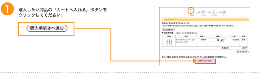 購入したい商品の「カートへ入れる」ボタンをクリックしてください。